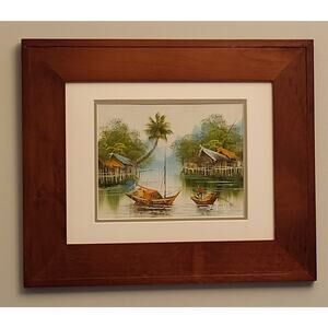 Stunning Chinese Junk Boats In River Near Village By Jahnka (Original Painting)